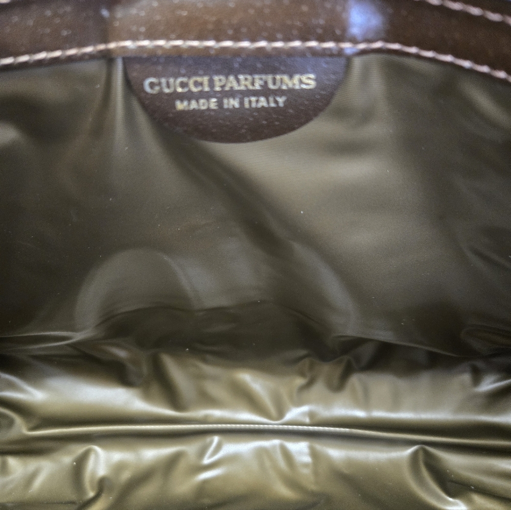 Gucci Beige and Brown Logo Clutch with Red and Green Stripe. - Picture 7 of 10